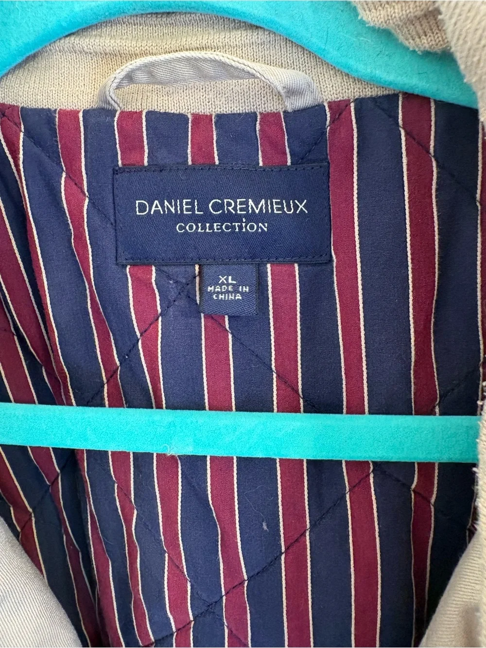Daniel Cremieux Light Beige Cotton Bomber Jacket with Striped Lining